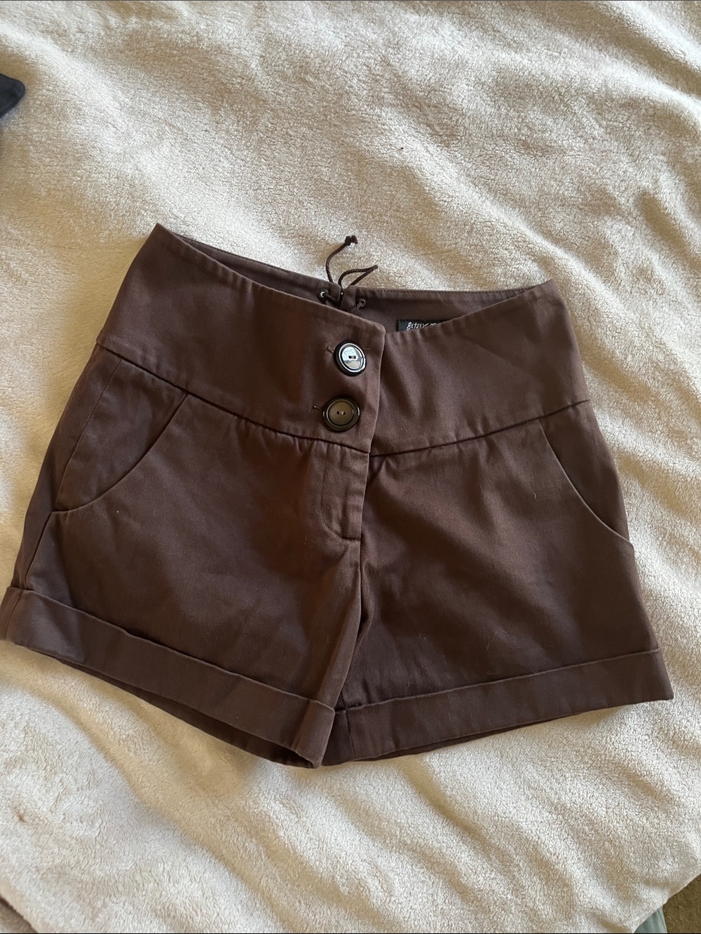 Betsey Johnson Chocolate Brown High-Waist Buttoned Shorts